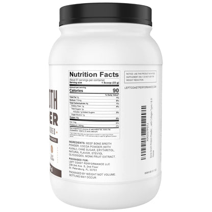 Chocolate Bone Broth Protein Powder - 100% Grass Fed Beef Bone Broth with 16g Protein & 13g Collagen per Serving - Great for Shakes & Hot Chocolate - Keto Friendly Low Carb - dailyvitalstore