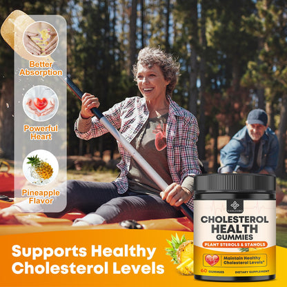 Cholesterol Supplements with 1200mg Plant Sterols & Stanols, Guggul, Bergamot, Red Yeast Rice, Cholesterol Complex Gummies Support Healthy Cholesterol Levels, Pineapple Flavor, 60 Counts - dailyvitalstore