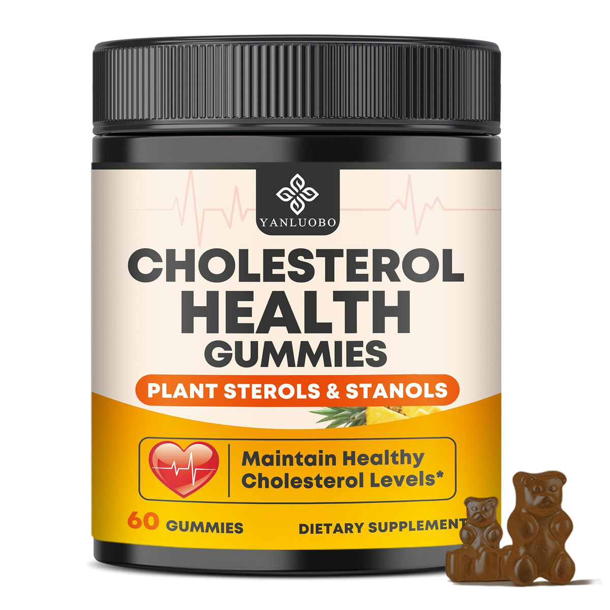 Cholesterol Supplements with 1200mg Plant Sterols & Stanols, Guggul, Bergamot, Red Yeast Rice, Cholesterol Complex Gummies Support Healthy Cholesterol Levels, Pineapple Flavor, 60 Counts - dailyvitalstore