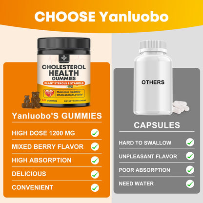 Cholesterol Supplements with 1200mg Plant Sterols & Stanols, Guggul, Bergamot, Red Yeast Rice, Cholesterol Complex Gummies Support Healthy Cholesterol Levels, Pineapple Flavor, 60 Counts - dailyvitalstore