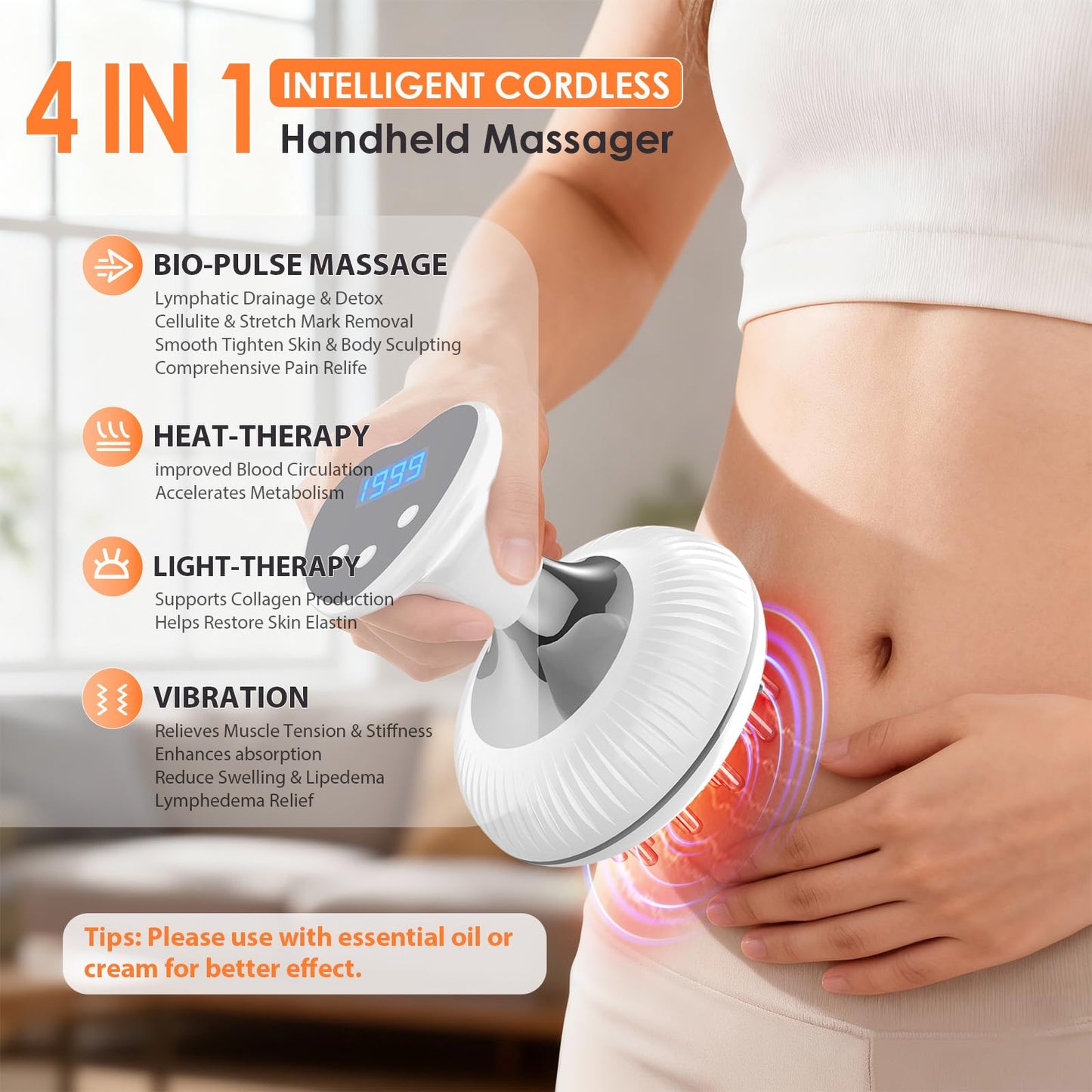 Choufaly Lymphatic Drainage Massager & Anti Cellulite Massage Tool, Helps Reduce Stretch Marks & Cellulite, for Legs, Arms & Belly, Body Sculpting Machine with Microcurrent & Light & Heat & Vibration - dailyvitalstore