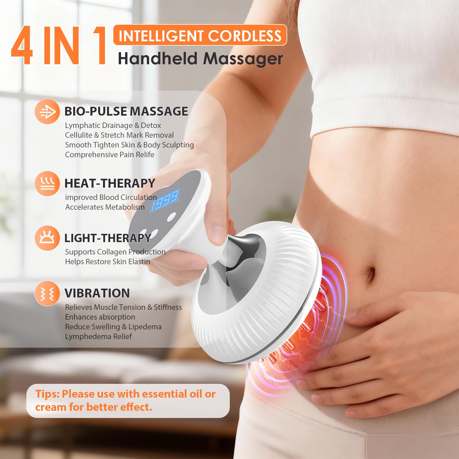 Choufaly Lymphatic Drainage Massager & Anti Cellulite Massage Tool, Helps Reduce Stretch Marks & Cellulite, for Legs, Arms & Belly, Body Sculpting Machine with Microcurrent & Light & Heat & Vibration - dailyvitalstore