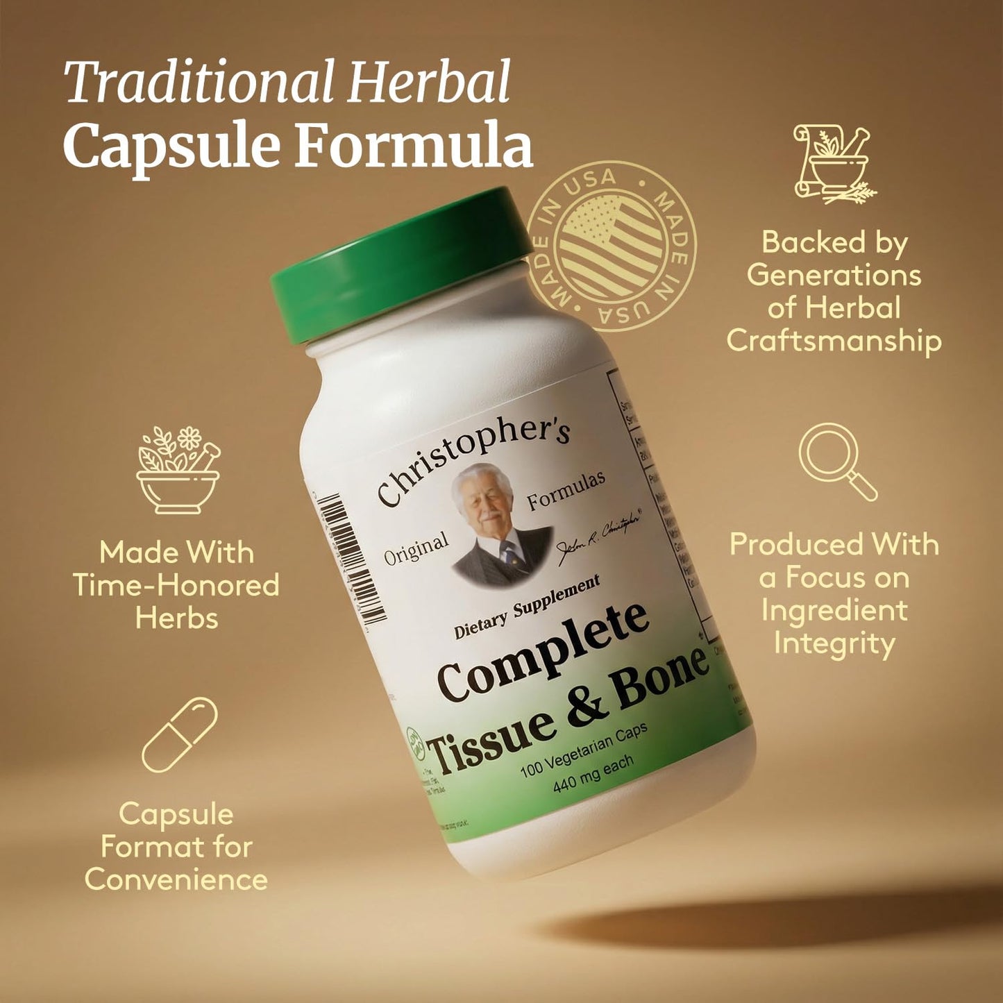 Christopher's Original Formulas Complete Tissue & Bone Formula – 100 VCaps | Herbal Support for Bones & Connective Tissue - Pack of 2 - dailyvitalstore