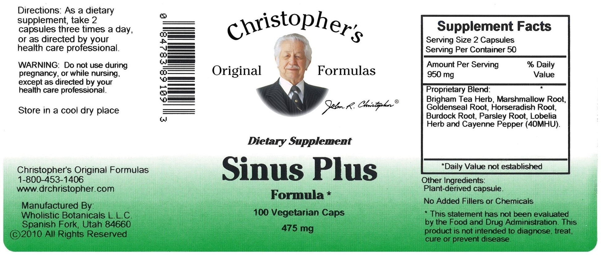 Christopher's Original Formulas Sinus Plus, Sinus Support Capsules, Whole Herb Synergistic Blend, 100 Count - dailyvitalstore