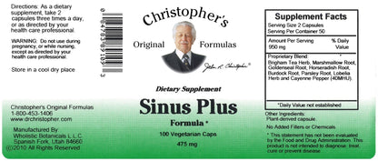 Christopher's Original Formulas Sinus Plus, Sinus Support Capsules, Whole Herb Synergistic Blend, 100 Count - dailyvitalstore