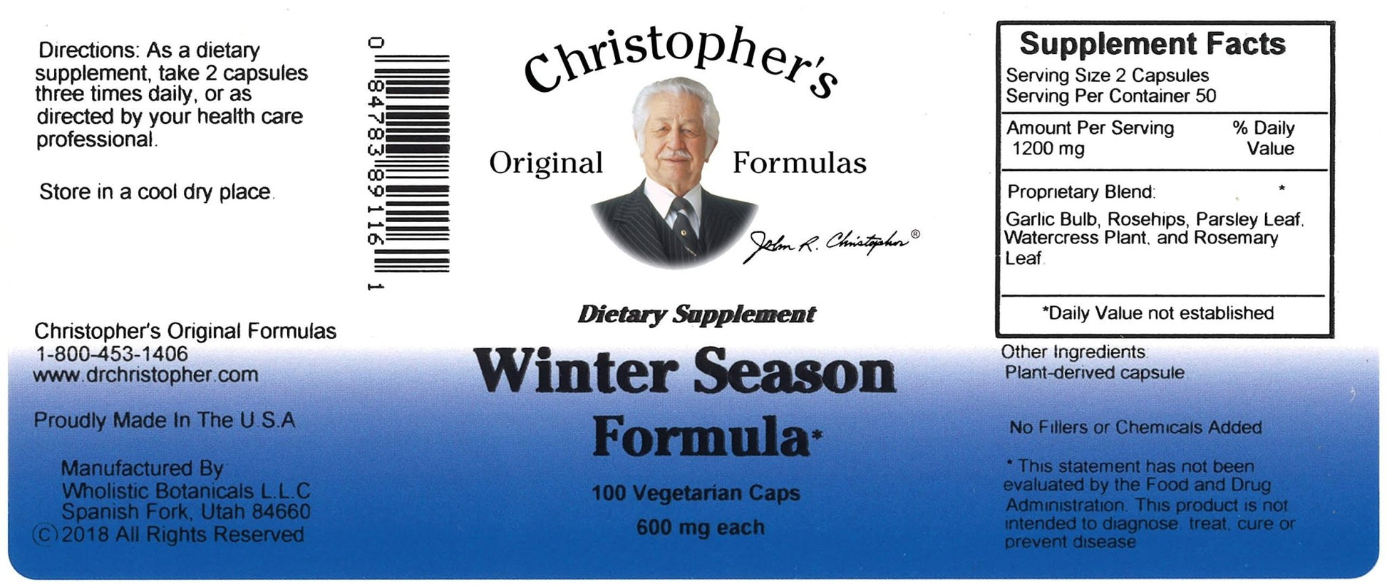 Christopher's Original Formulas Winter Season Formula, 100 Vegetarian Capsules - dailyvitalstore