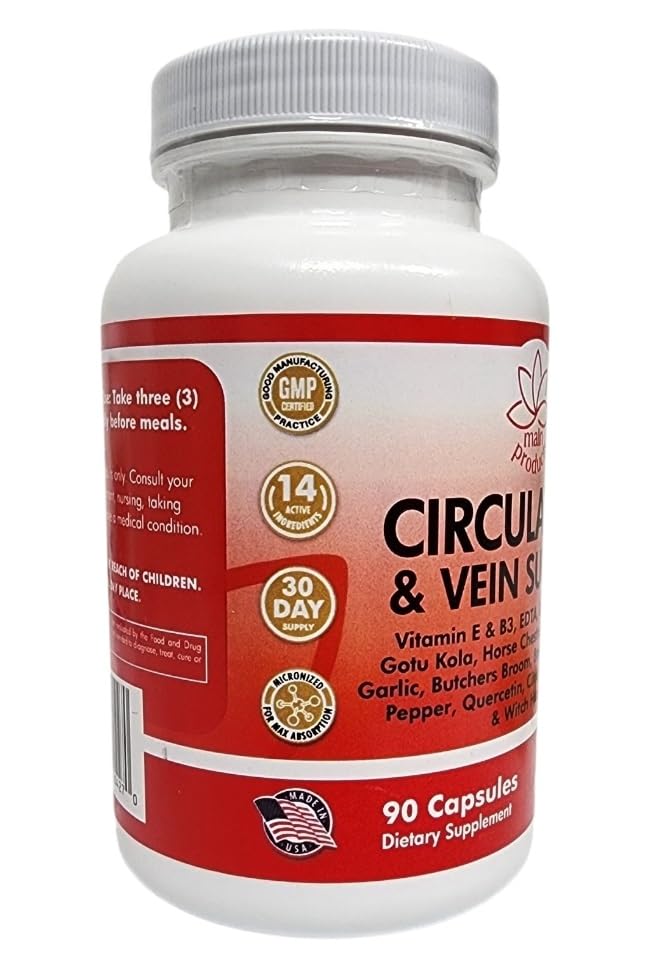 Circulation & Vein Support Supplement - Vitamins E & B3, Ginkgo Biloba, Horse Chestnut, Gotu Kola, Grape Seed, Butcher's Broom & Citrus Bioflavonoids - 1979 mg Formula - 90 Capsules - 30 Days Supply. - dailyvitalstore