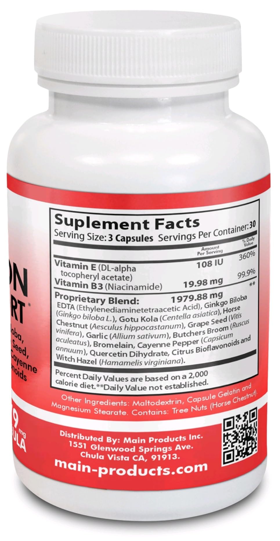 Circulation & Vein Support Supplement - Vitamins E & B3, Ginkgo Biloba, Horse Chestnut, Gotu Kola, Grape Seed, Butcher's Broom & Citrus Bioflavonoids - 1979 mg Formula - 90 Capsules - 30 Days Supply. - dailyvitalstore