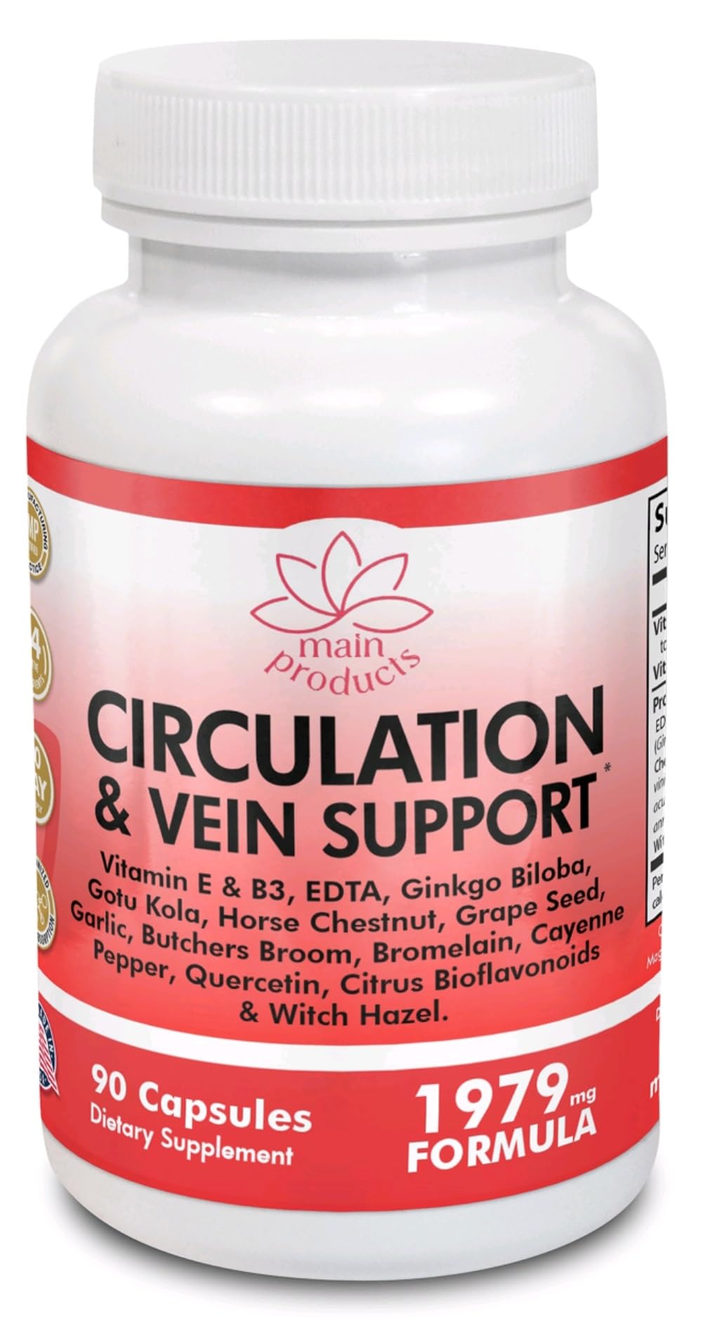 Circulation & Vein Support Supplement - Vitamins E & B3, Ginkgo Biloba, Horse Chestnut, Gotu Kola, Grape Seed, Butcher's Broom & Citrus Bioflavonoids - 1979 mg Formula - 90 Capsules - 30 Days Supply. - dailyvitalstore