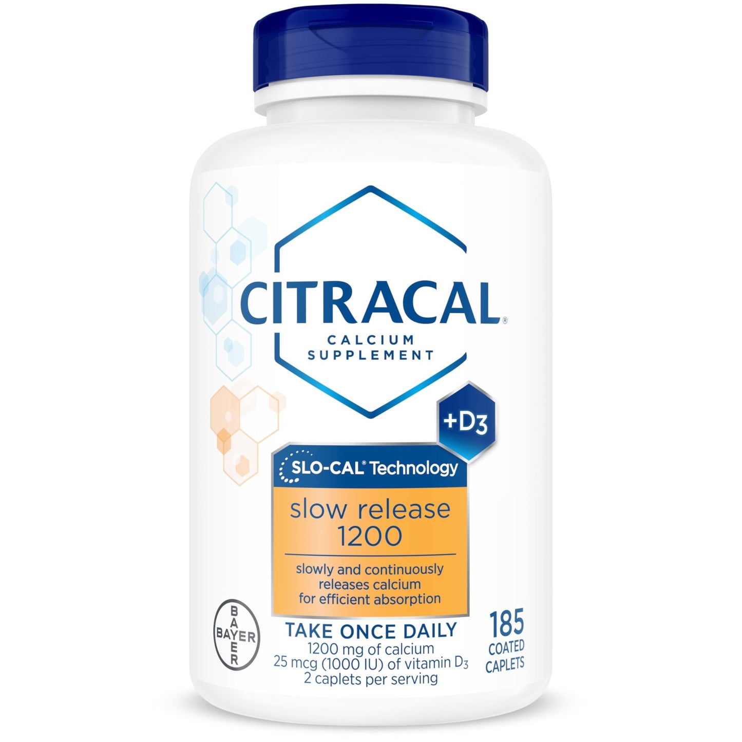 Citracal Slow Release- Calcium 1200 mg with Vitamin D3, Magnesium, Calcium Supplement, Bone Health Support, Take Once Daily Caplet, 185 Count - dailyvitalstore