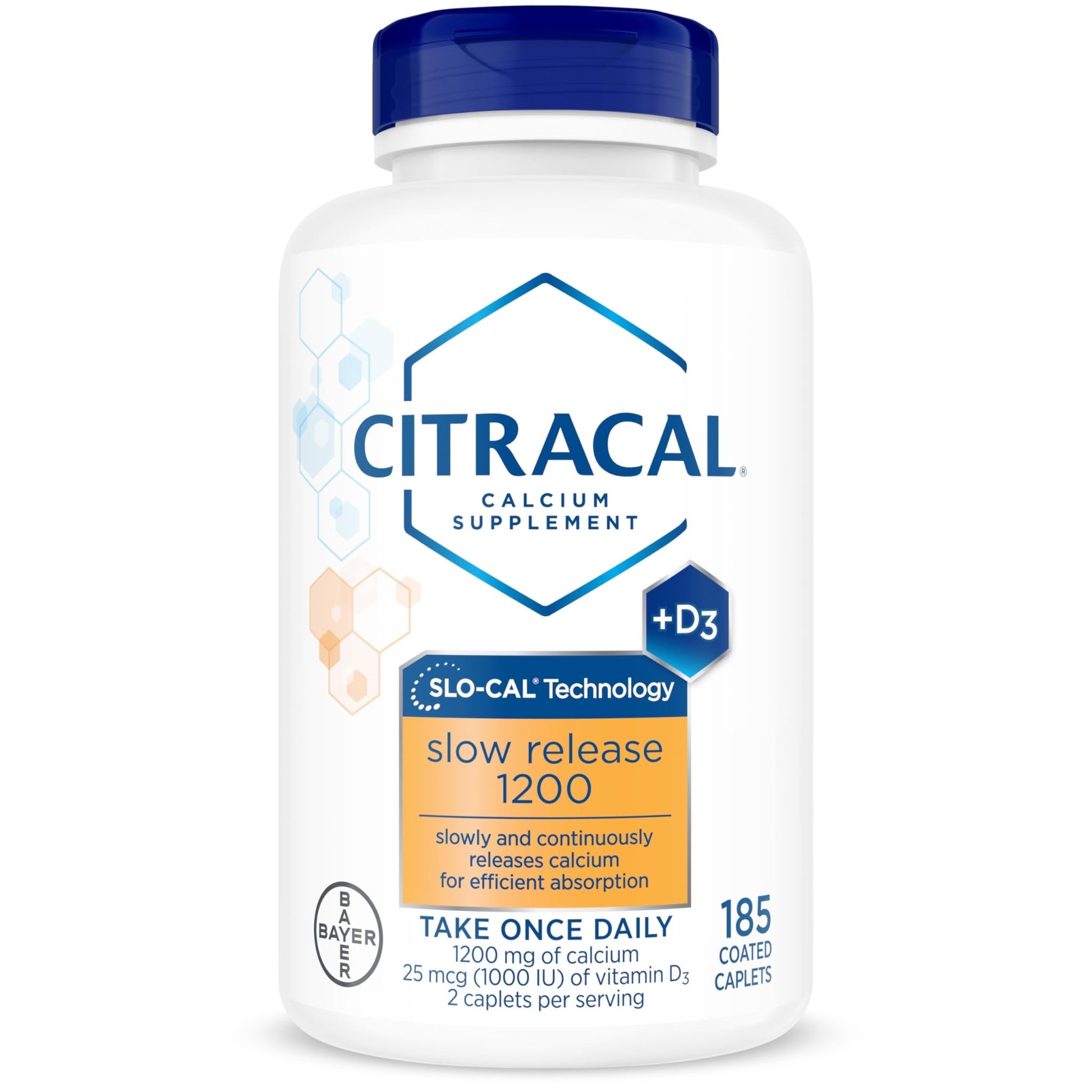 Citracal Slow Release- Calcium 1200 mg with Vitamin D3, Magnesium, Calcium Supplement, Bone Health Support, Take Once Daily Caplet, 185 Count - dailyvitalstore