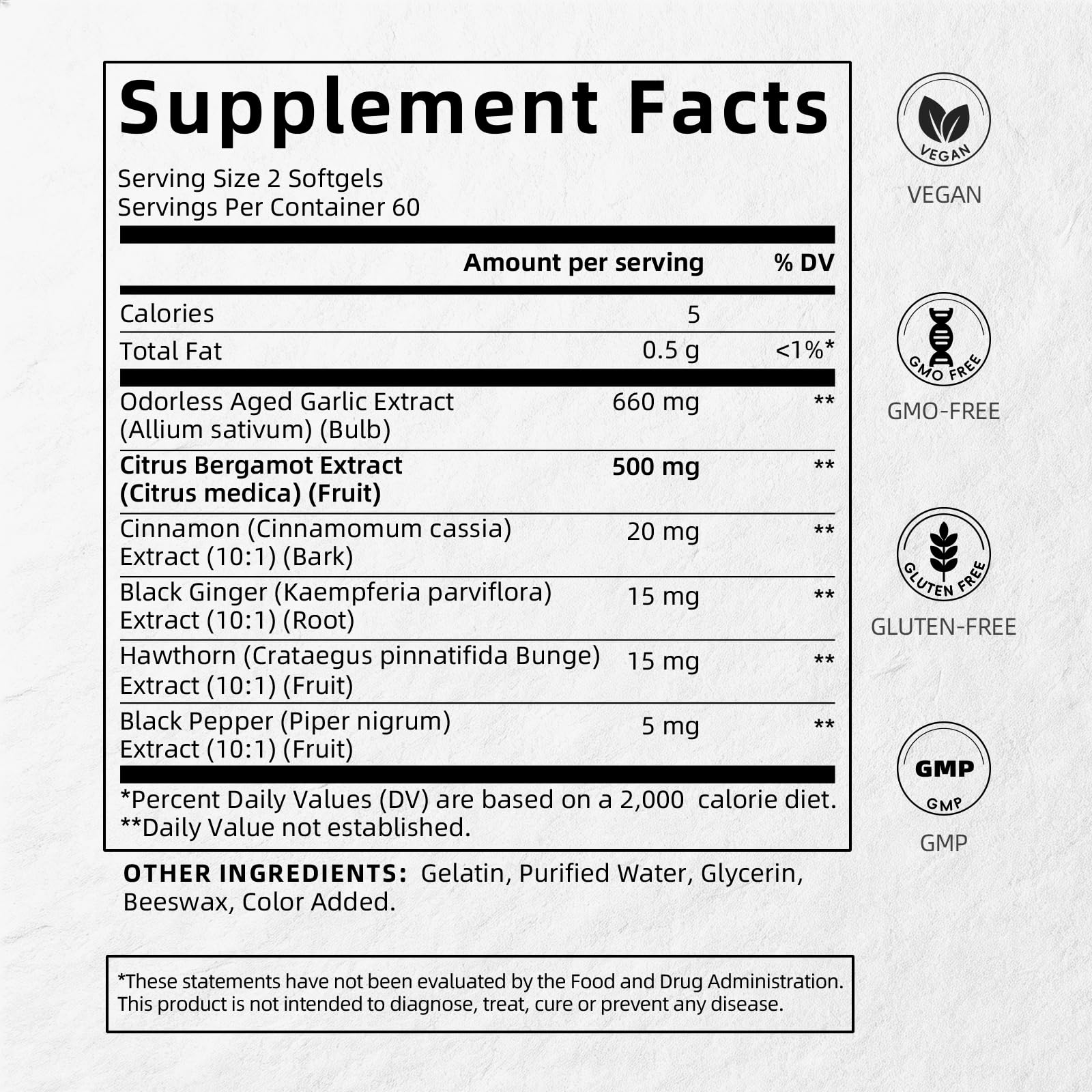 Citrus Bergamot with Aged Black Garlic Extract Softgels, 1160mg Cholesterol Support Supplement, 80% Polyphenols Bergamot Supplement for Heart, Circulation - dailyvitalstore