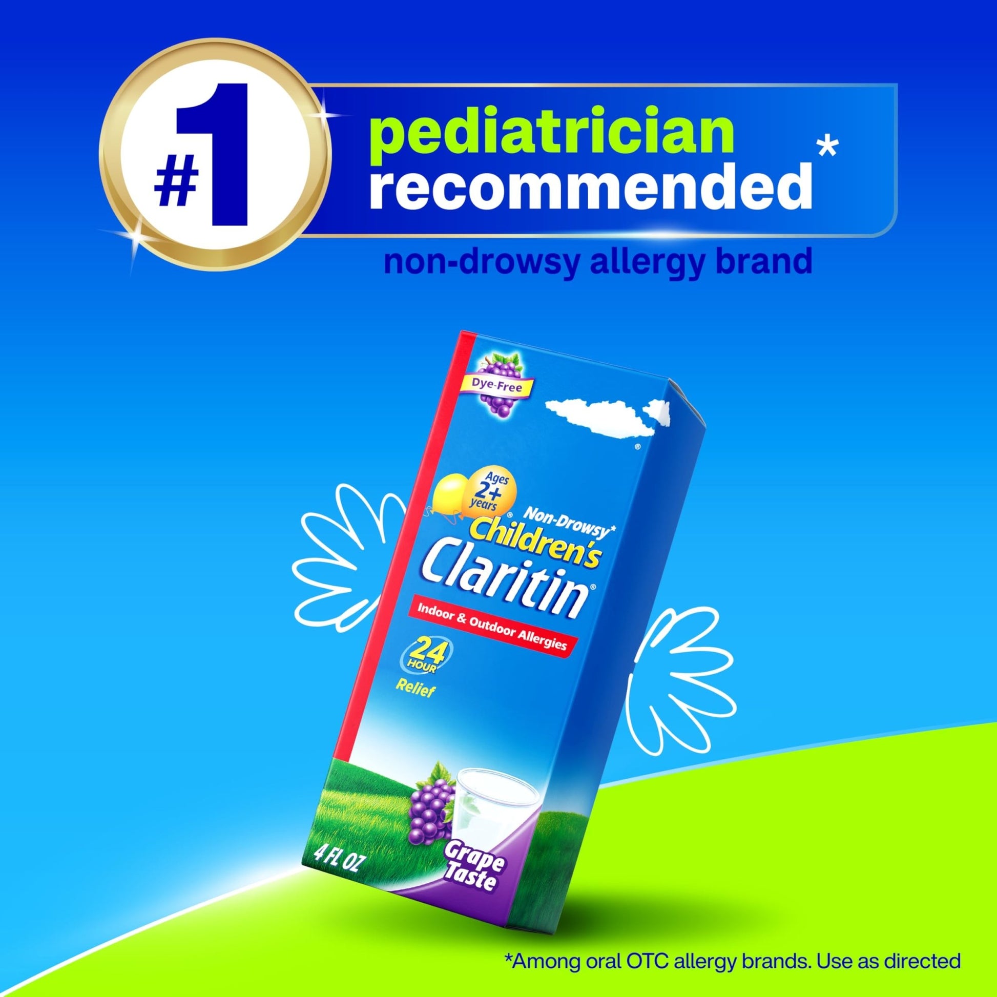 Claritin Children's Allergy Medicine, 24-Hour Non-Drowsy Loratadine 5mg, Antihistamine Liquid for Kids Aged 2 Years and Older, Grape Flavored, Dye-free, 8 fl oz. - dailyvitalstore