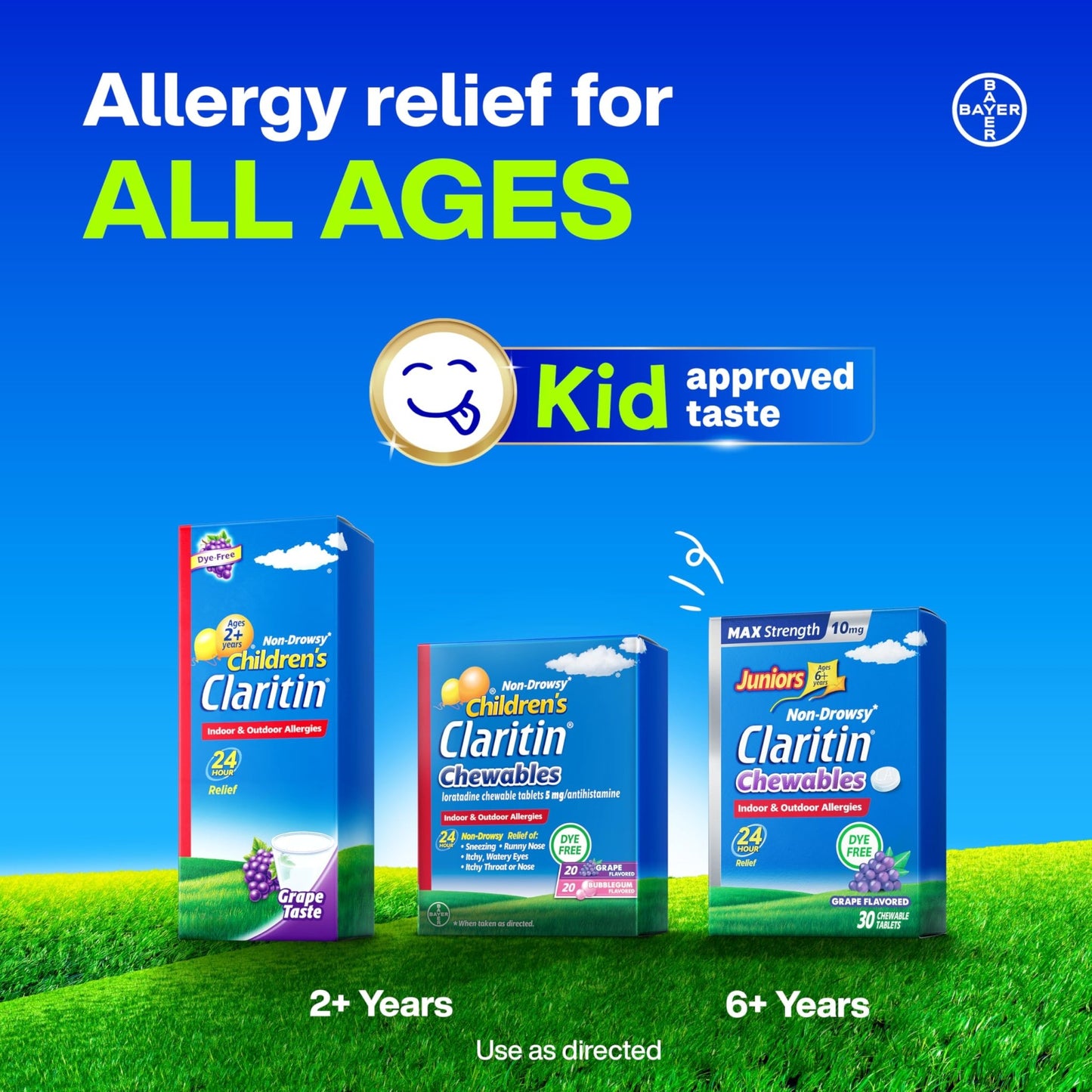 Claritin Children's Allergy Medicine, 24-Hour Non-Drowsy Loratadine 5mg Chewable Tablet, Antihistamine for Kids Ages 2 Years and Older, Grape & Bubble Gum Flavors, Dye-Free, 40 Tablets - dailyvitalstore