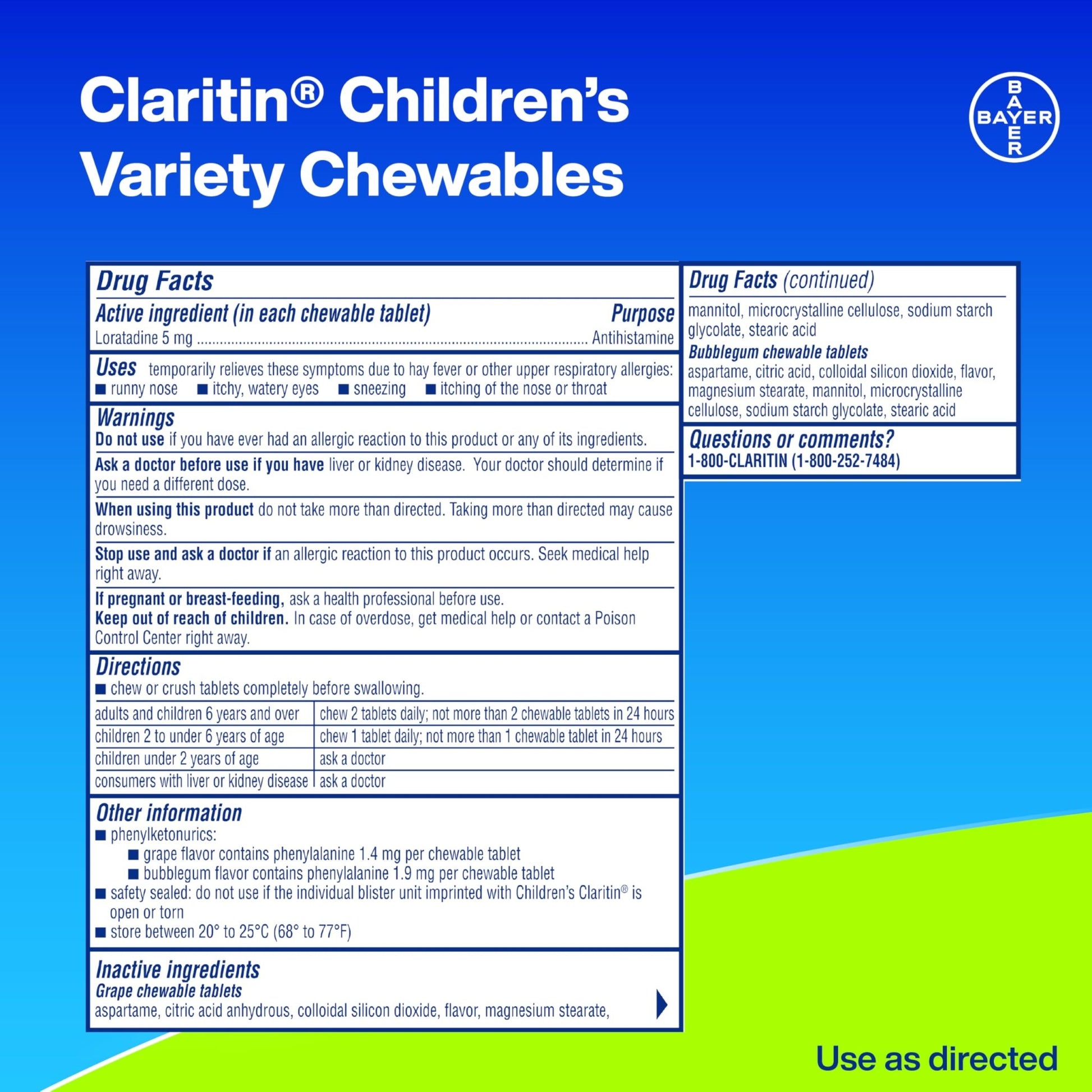 Claritin Children's Allergy Medicine, 24-Hour Non-Drowsy Loratadine 5mg Chewable Tablet, Antihistamine for Kids Ages 2 Years and Older, Grape & Bubble Gum Flavors, Dye-Free, 40 Tablets - dailyvitalstore
