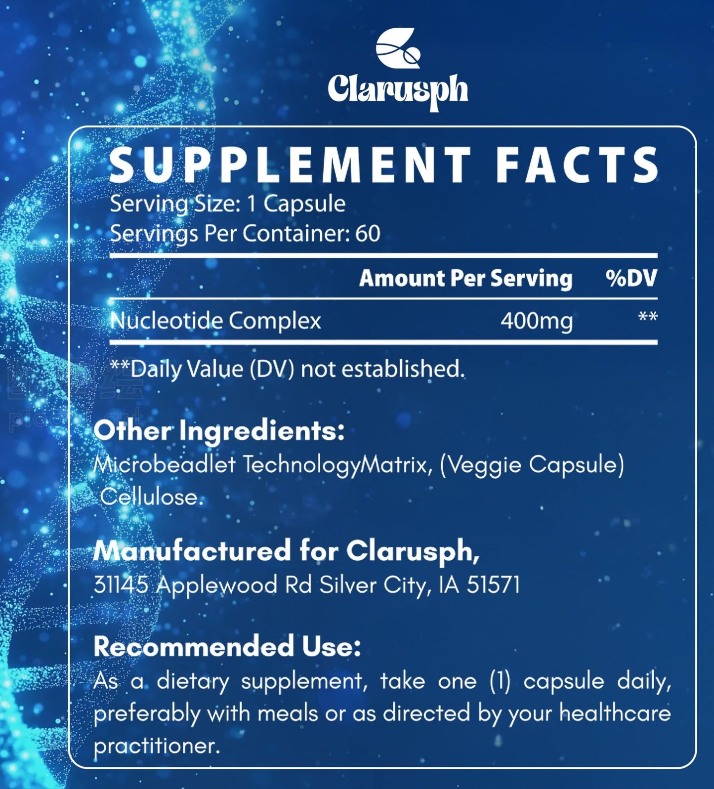 Clarusph Immunity* Supplement, Immune* Nucleotide Complex Blend 400mg Including AMP, CMP, GMP, UMP, Nucleo Immune*, 120 Capsules - dailyvitalstore