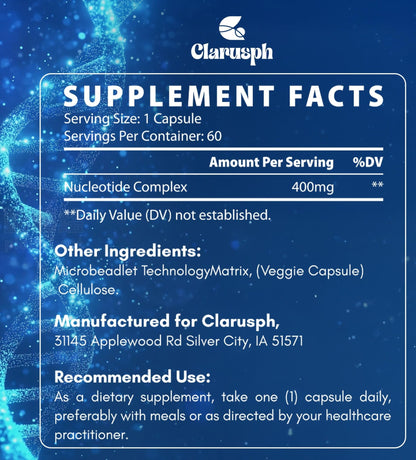 Clarusph Immunity* Supplement, Immune* Nucleotide Complex Blend 400mg Including AMP, CMP, GMP, UMP, Nucleo Immune*, 120 Capsules - dailyvitalstore