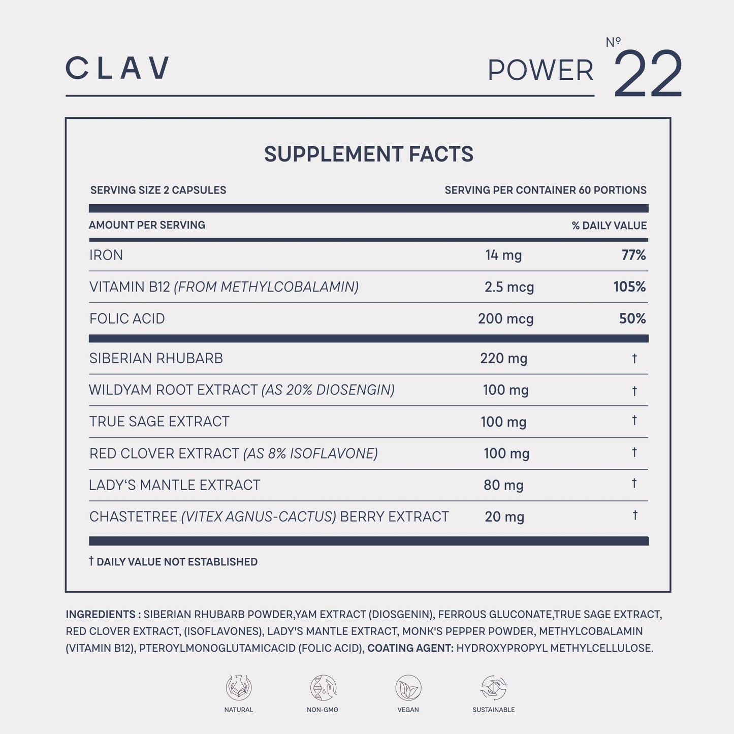 CLAV® Natural Hormone Balance for Women - PMS Relief with Siberian Rhubarb, Wild Yam & Vitex Berry - Vegan Menstrual Regulator Supplement - 120 Capsules - dailyvitalstore