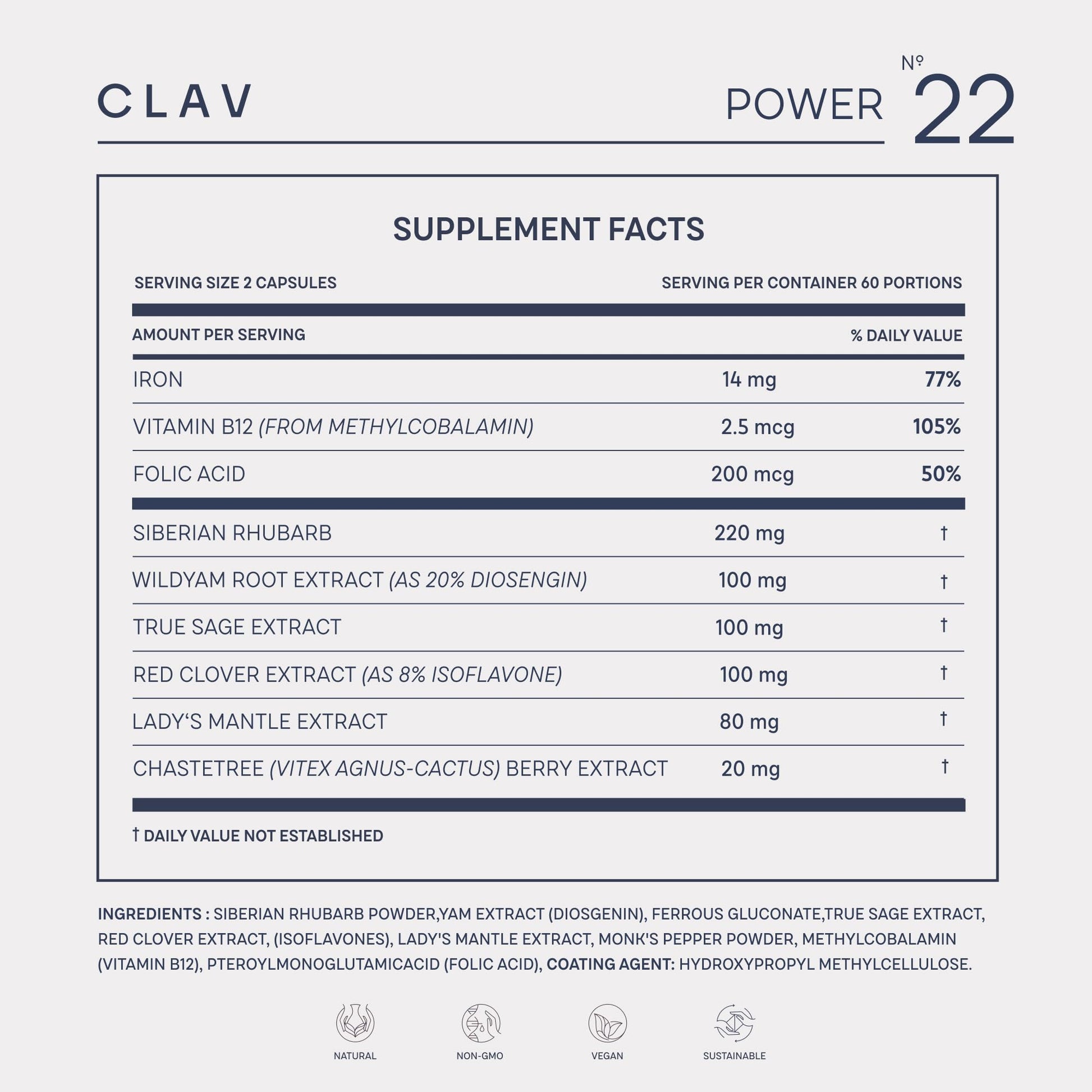 CLAV® Natural Hormone Balance for Women - PMS Relief with Siberian Rhubarb, Wild Yam & Vitex Berry - Vegan Menstrual Regulator Supplement - 120 Capsules - dailyvitalstore