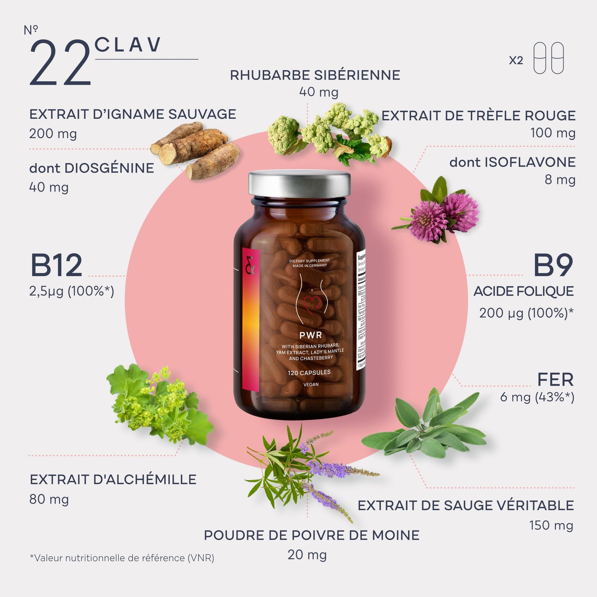 CLAV® Natural Hormone Balance for Women - PMS Relief with Siberian Rhubarb, Wild Yam & Vitex Berry - Vegan Menstrual Regulator Supplement - 120 Capsules - dailyvitalstore