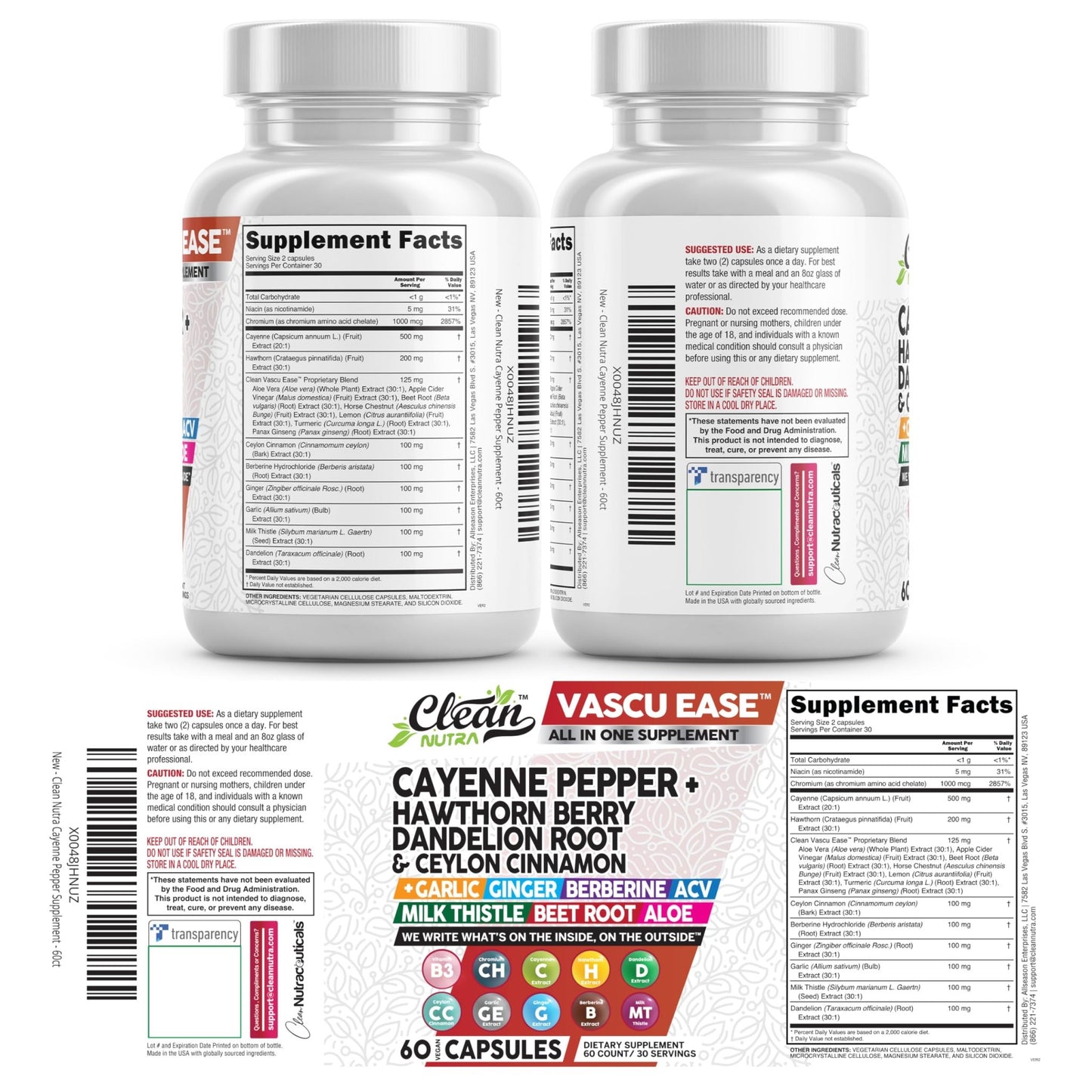 Clean Nutra Cayenne Pepper Capsules Supplement with Hawthorn Berry, Dandelion Root, Ceylon Cinnamon, Garlic, Ginger, Berberine, Apple Cider Vinegar, Milk Thistle, Beet Root, Aloe Vera Pills & More - dailyvitalstore