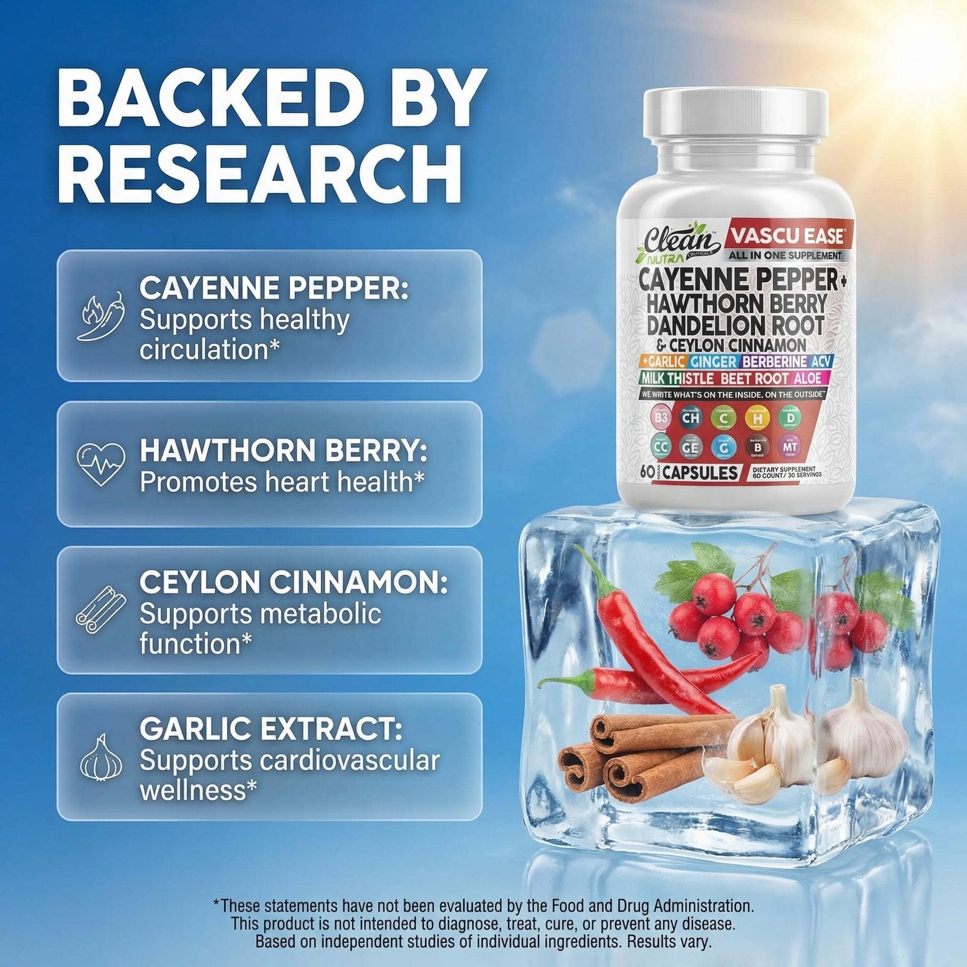 Clean Nutra Cayenne Pepper Capsules Supplement with Hawthorn Berry, Dandelion Root, Ceylon Cinnamon, Garlic, Ginger, Berberine, Apple Cider Vinegar, Milk Thistle, Beet Root, Aloe Vera Pills & More - dailyvitalstore