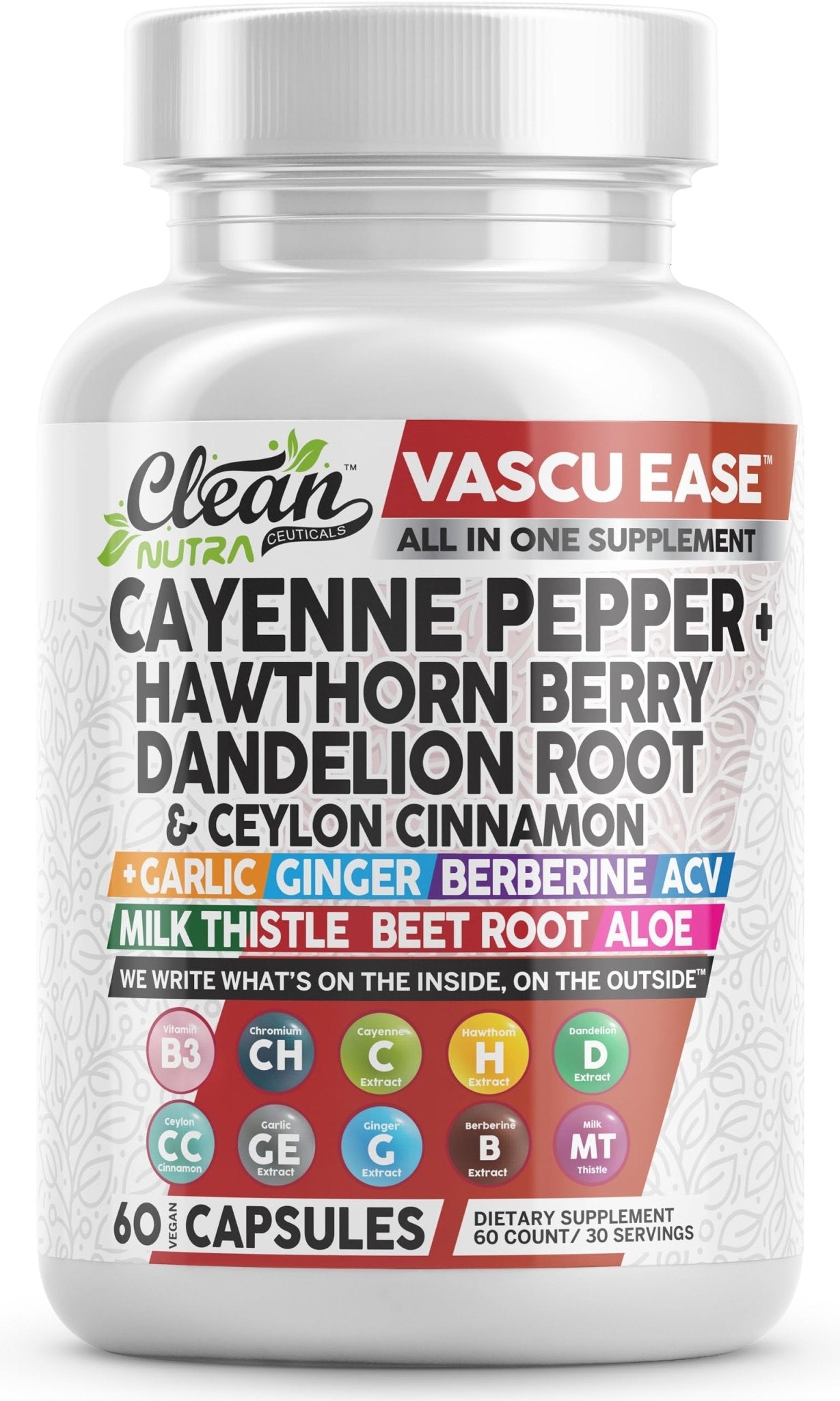 Clean Nutra Cayenne Pepper Capsules Supplement with Hawthorn Berry, Dandelion Root, Ceylon Cinnamon, Garlic, Ginger, Berberine, Apple Cider Vinegar, Milk Thistle, Beet Root, Aloe Vera Pills & More - dailyvitalstore