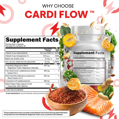 Clean Nutra CoQ10 Red Yeast Rice Magnesium Glycinate Vitamin K2 D3 Niacin Zinc Flax Seed Omega 3 Capsules 60 Count All in One Formula Premium Ingredients Dietary Supplement - dailyvitalstore