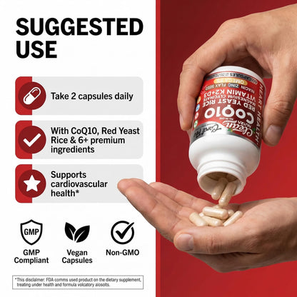 Clean Nutra CoQ10 Red Yeast Rice Magnesium Glycinate Vitamin K2 D3 Niacin Zinc Flax Seed Omega 3 Capsules 60 Count All in One Formula Premium Ingredients Dietary Supplement - dailyvitalstore