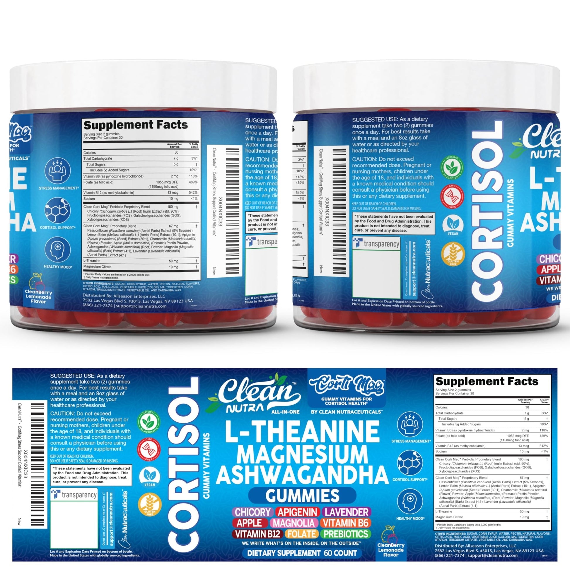 Clean Nutra Cortisol Supplement Gummies L-Theanine Magnesium Ashwagandha Apigenin Vitamin B6 Sleep and Calm Support Lavender Chicory Prebiotic Advanced Gummy Formula - dailyvitalstore
