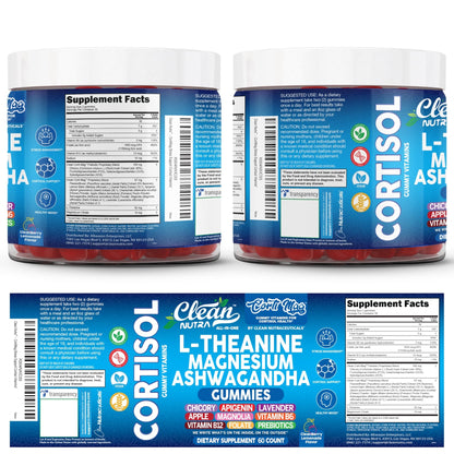 Clean Nutra Cortisol Supplement Gummies L-Theanine Magnesium Ashwagandha Apigenin Vitamin B6 Sleep and Calm Support Lavender Chicory Prebiotic Advanced Gummy Formula - dailyvitalstore