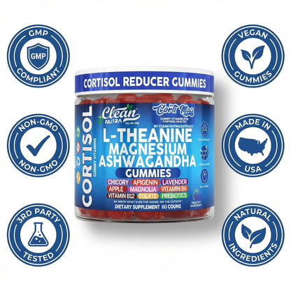 Clean Nutra Cortisol Supplement Gummies L-Theanine Magnesium Ashwagandha Apigenin Vitamin B6 Sleep and Calm Support Lavender Chicory Prebiotic Advanced Gummy Formula - dailyvitalstore