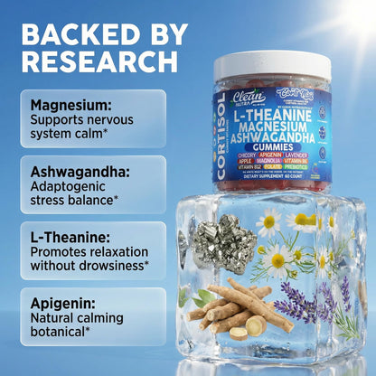 Clean Nutra Cortisol Supplement Gummies L-Theanine Magnesium Ashwagandha Apigenin Vitamin B6 Sleep and Calm Support Lavender Chicory Prebiotic Advanced Gummy Formula - dailyvitalstore