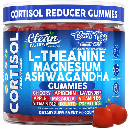 Clean Nutra Cortisol Supplement Gummies L-Theanine Magnesium Ashwagandha Apigenin Vitamin B6 Sleep and Calm Support Lavender Chicory Prebiotic Advanced Gummy Formula - dailyvitalstore