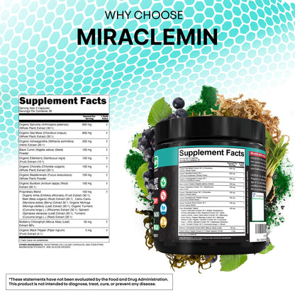 Clean Nutra Organic Sea Moss Capsules with Ashwagandha, Black Seed Oil, Burdock Root, Bladderwrack, Moringa, Chlorella, Spirulina, Turmeric, Elderberry, Amla – 90 Vegan Capsules – MiracleMin - dailyvitalstore