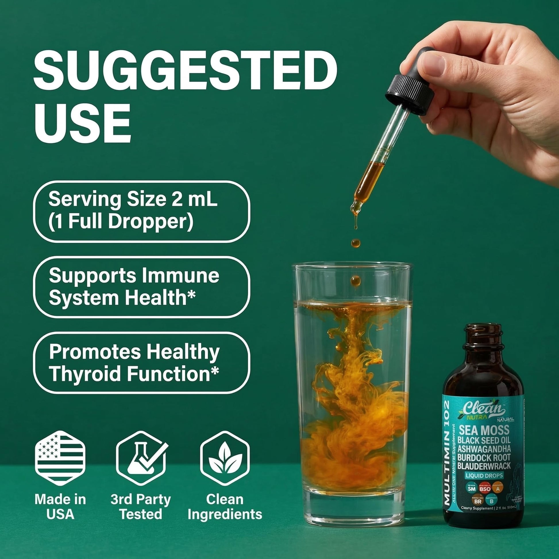 Clean Nutra Organic Sea Moss Drops Supplement | Black Seed Oil Irish Seamoss Ashwagandha Burdock Root & Bladderwrack - Multimineral Liquid Vegan - dailyvitalstore