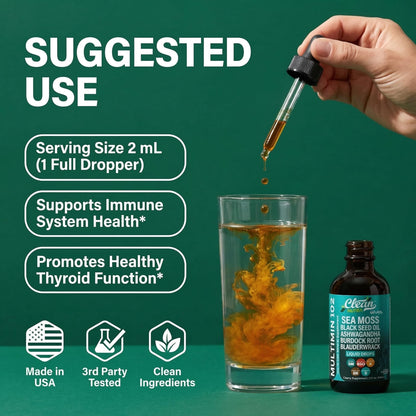 Clean Nutra Organic Sea Moss Drops Supplement | Black Seed Oil Irish Seamoss Ashwagandha Burdock Root & Bladderwrack - Multimineral Liquid Vegan - dailyvitalstore