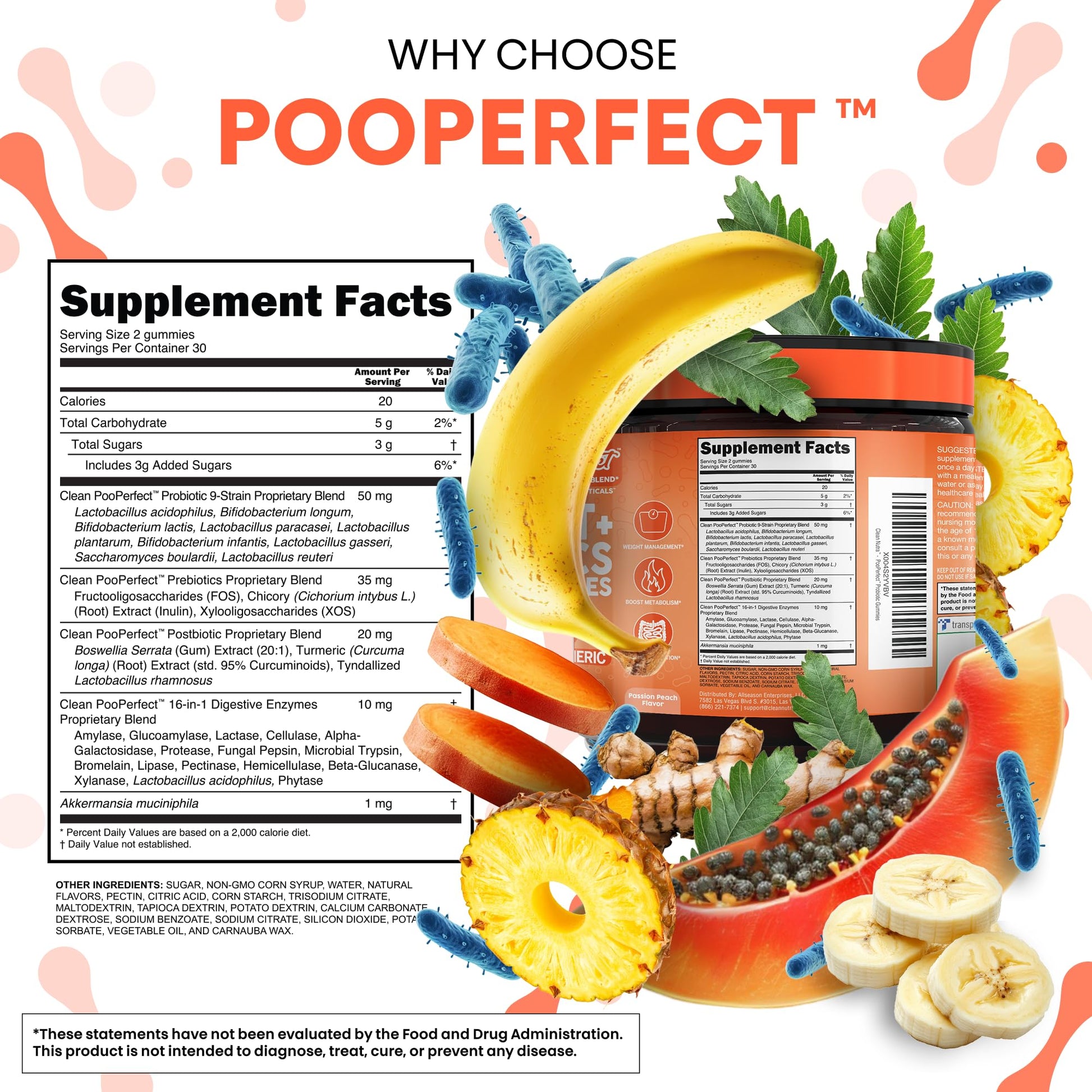 Clean Nutra Prebiotic Postbiotic Digestive Enzymes Gummies with Chicory Root, Boswellia Serrata, Turmeric, and Akkermansia | Pre+Post Probiotics Supplement - dailyvitalstore