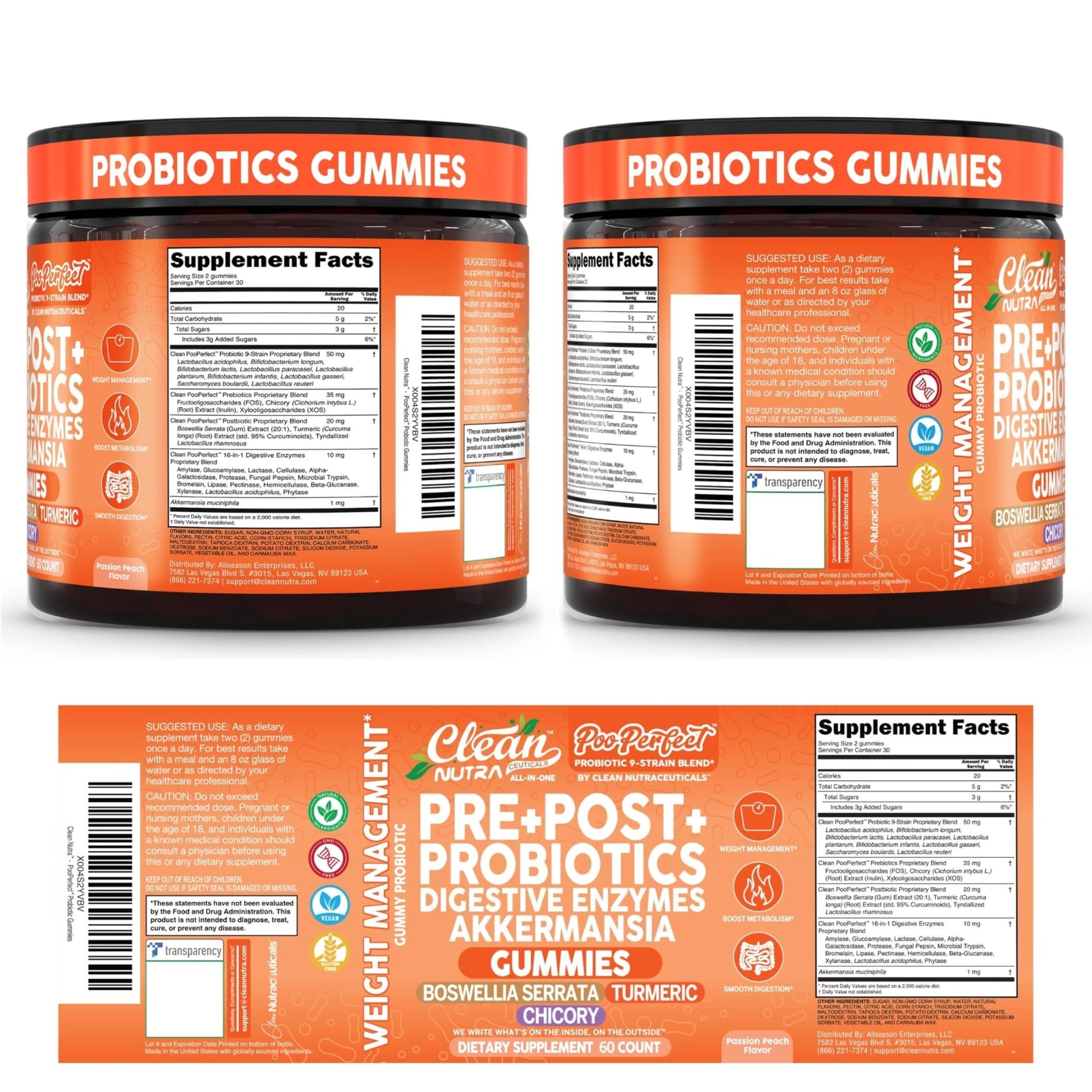 Clean Nutra Prebiotic Postbiotic Digestive Enzymes Gummies with Chicory Root, Boswellia Serrata, Turmeric, and Akkermansia | Pre+Post Probiotics Supplement - dailyvitalstore
