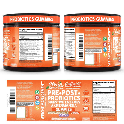 Clean Nutra Prebiotic Postbiotic Digestive Enzymes Gummies with Chicory Root, Boswellia Serrata, Turmeric, and Akkermansia | Pre+Post Probiotics Supplement - dailyvitalstore