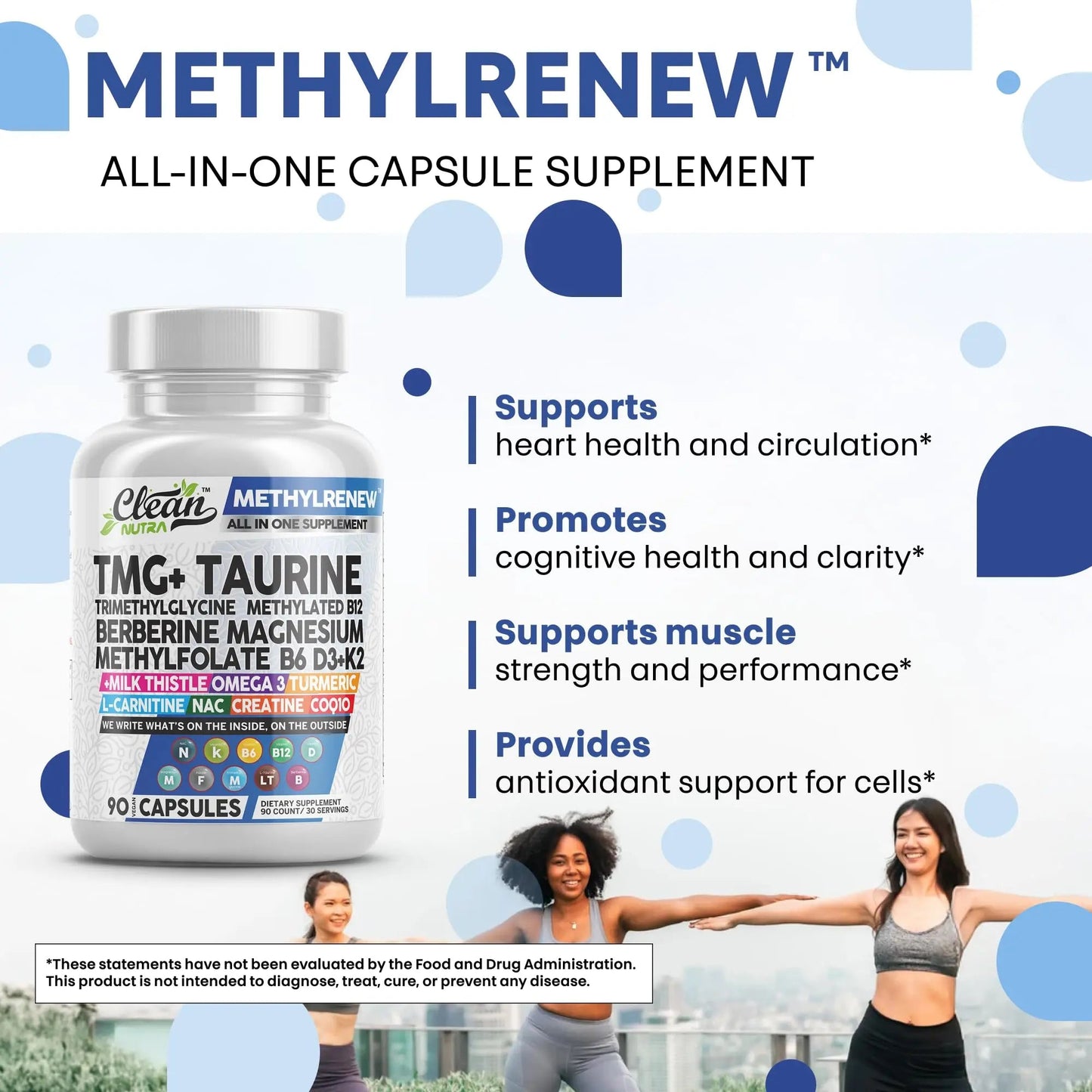 Clean Nutra TMG Supplements 1000mg | Methylated Multivitamin for Women Men | Taurine B6 Vitamins B12 D3 K2 Trimethylglycine Magnesium - dailyvitalstore