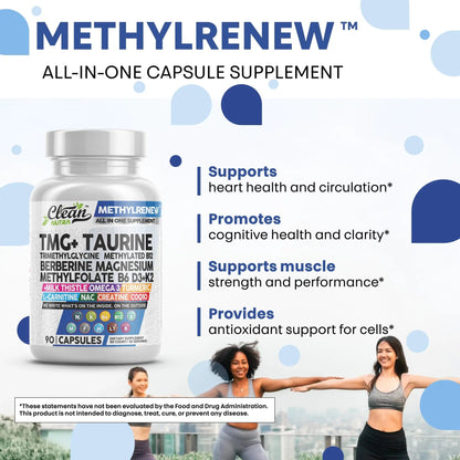 Clean Nutra TMG Supplements 1000mg | Methylated Multivitamin for Women Men | Taurine B6 Vitamins B12 D3 K2 Trimethylglycine Magnesium - dailyvitalstore