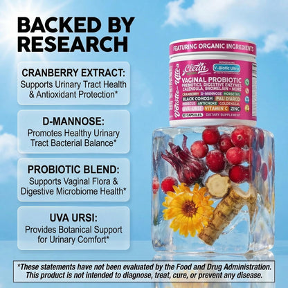 Clean Nutra Vaginal Probiotics for Women + Prebiotics Digestive Enzymes Bromelain Cranberry D Mannose Horsetail Black Cohosh Artichoke Hibiscus Flowers Probiotic for Digestive Health 90 Vegan Capsules - dailyvitalstore