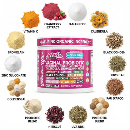 Clean Nutra Vaginal Probiotics for Women + Prebiotics Digestive Enzymes Bromelain Cranberry D Mannose Horsetail Black Cohosh Artichoke Hibiscus Flowers Probiotic for Digestive Health 90 Vegan Capsules - dailyvitalstore