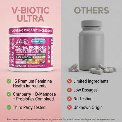 Clean Nutra Vaginal Probiotics for Women + Prebiotics Digestive Enzymes Bromelain Cranberry D Mannose Horsetail Black Cohosh Artichoke Hibiscus Flowers Probiotic for Digestive Health 90 Vegan Capsules - dailyvitalstore