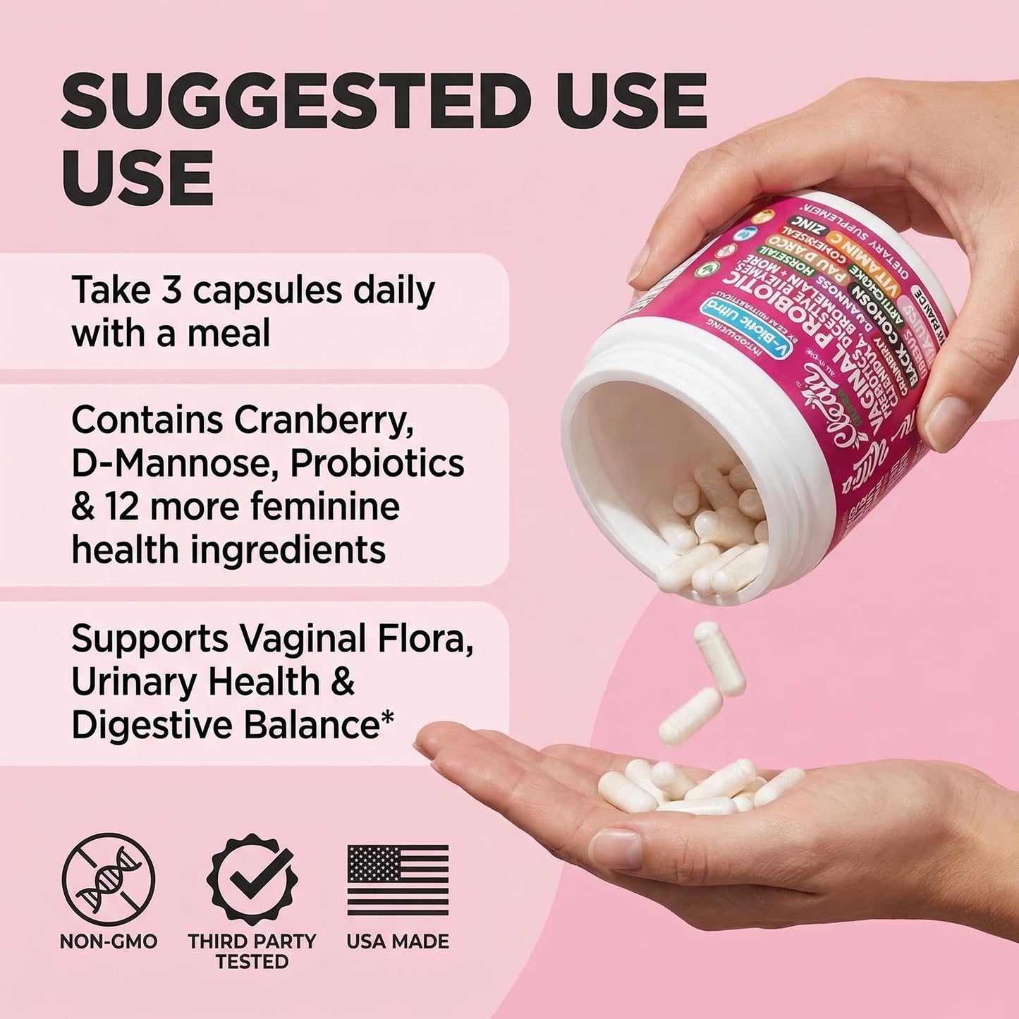 Clean Nutra Vaginal Probiotics for Women + Prebiotics Digestive Enzymes Bromelain Cranberry D Mannose Horsetail Black Cohosh Artichoke Hibiscus Flowers Probiotic for Digestive Health 90 Vegan Capsules - dailyvitalstore