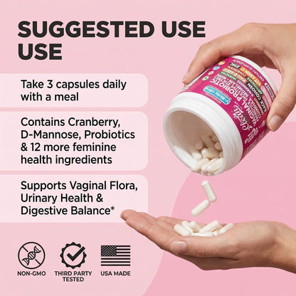 Clean Nutra Vaginal Probiotics for Women + Prebiotics Digestive Enzymes Bromelain Cranberry D Mannose Horsetail Black Cohosh Artichoke Hibiscus Flowers Probiotic for Digestive Health 90 Vegan Capsules - dailyvitalstore