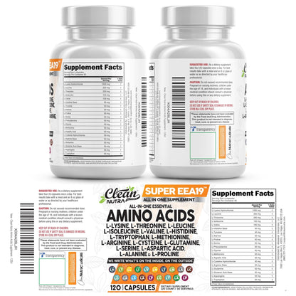 Clean Nutraceuticals Amino Acids Supplement L-Lysine, L-Threonine, L-Leucine, Isoleucine, Valine, L-Histidine, L-Tryptophan, L-Methionine, L-Arginine, L-Cysteine, - dailyvitalstore