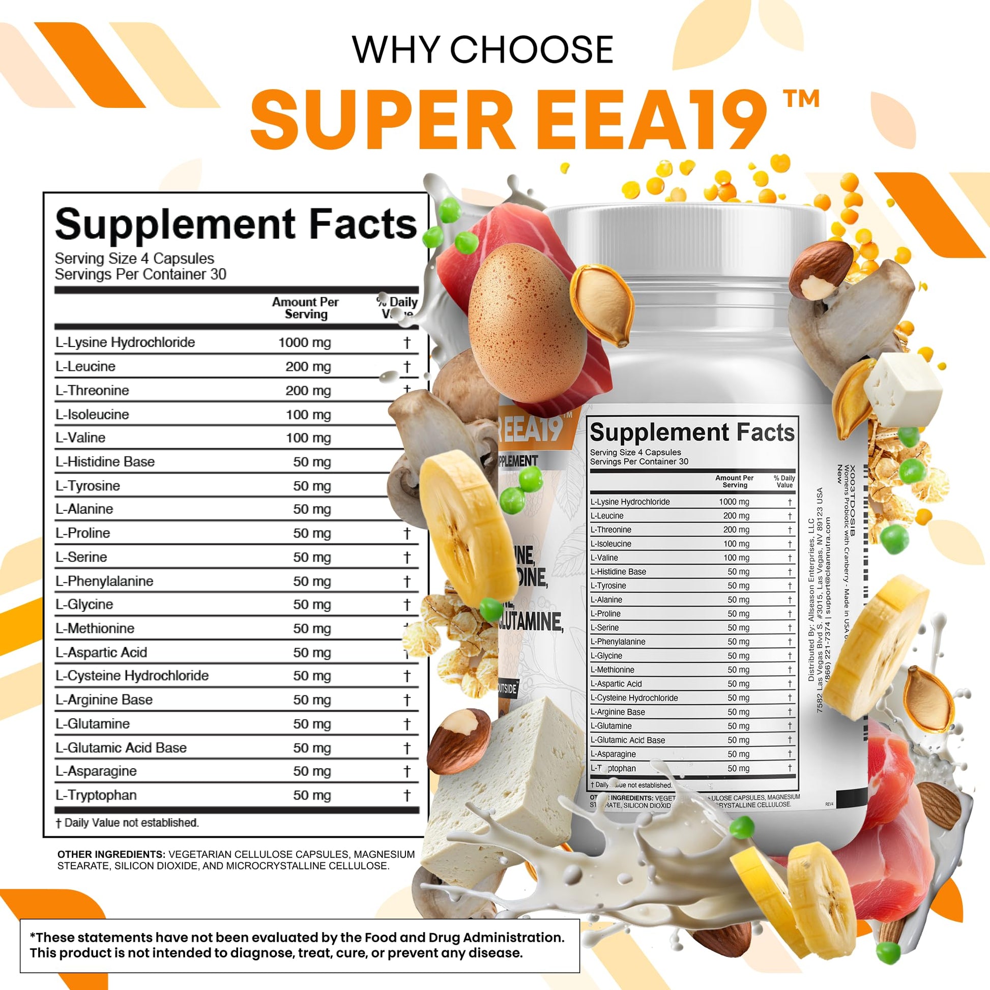 Clean Nutraceuticals Amino Acids Supplement L-Lysine, L-Threonine, L-Leucine, Isoleucine, Valine, L-Histidine, L-Tryptophan, L-Methionine, L-Arginine, L-Cysteine, - dailyvitalstore
