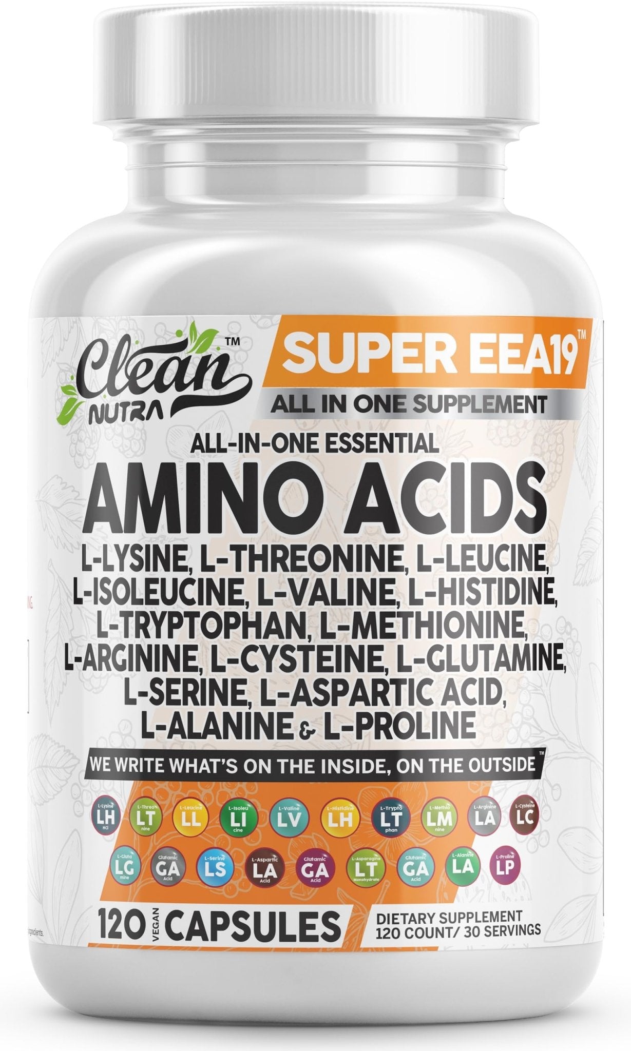 Clean Nutraceuticals Amino Acids Supplement L-Lysine, L-Threonine, L-Leucine, Isoleucine, Valine, L-Histidine, L-Tryptophan, L-Methionine, L-Arginine, L-Cysteine, - dailyvitalstore